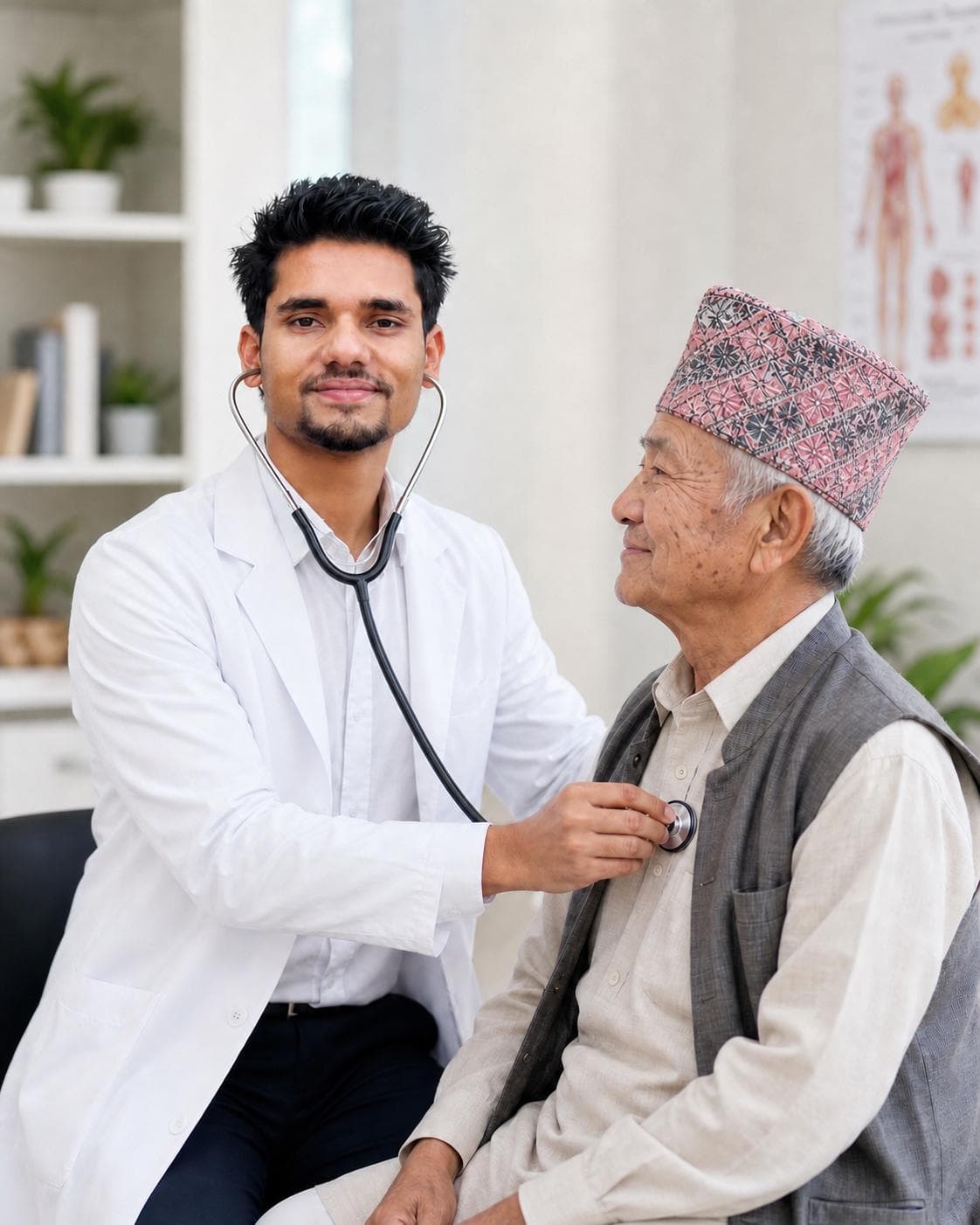 Dr. Bishnu Acharya consulting with a patient